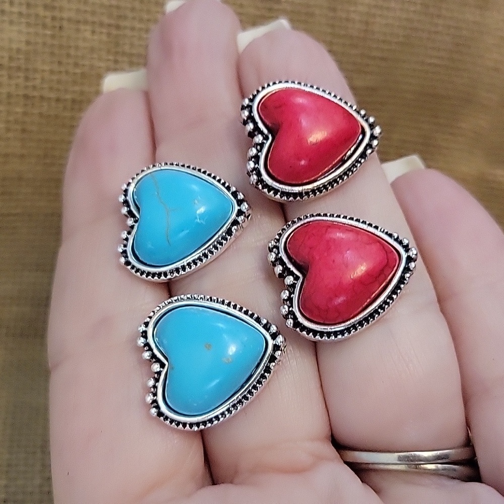 WESTERN HOWLITE HEART EARRINGS, CHOICE OF COLOR